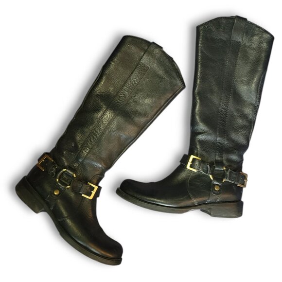 MIZ MOOZ - Women's Black Genuine Leather Buckle Knee High Riding Boots Size 8 - Picture 4 of 9